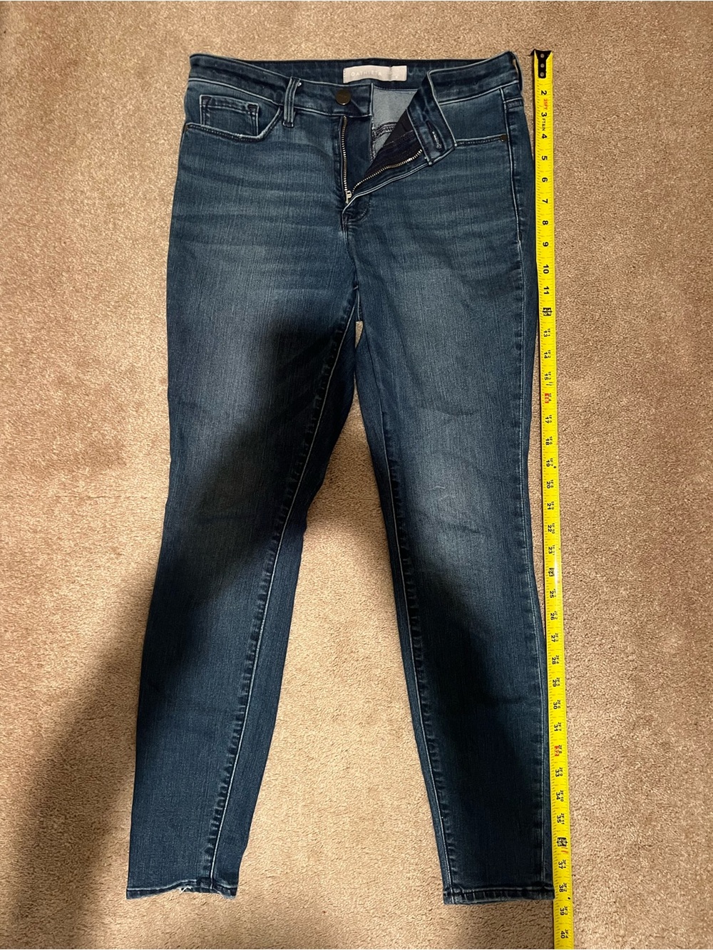 Athleta Dark Blue Jeans with Gold Stitching